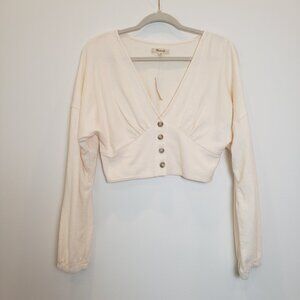Madewell Deep V Button Front Crop Top Antique Cream Gift Ready Medium
